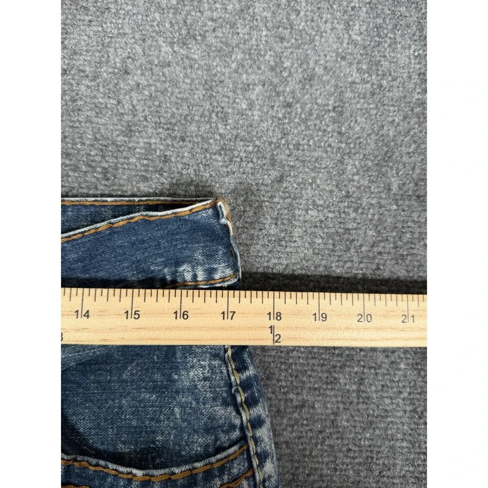 True Religion Ricky Straight Jeans Mens 34 Acid Wash Distressed Flap Pocket USA